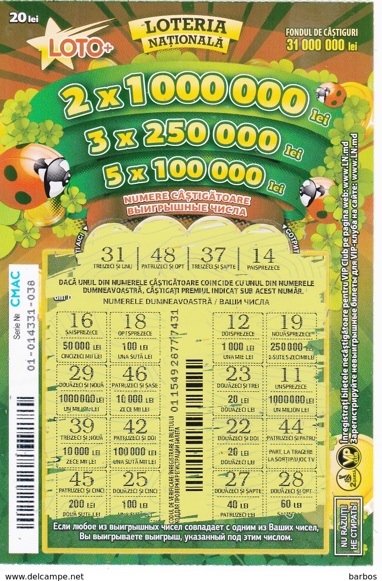 MOLDOVA   MOLDAVIE   MOLDAWIEN  MOLDAU ,  2018 ,  Lottery Tichet , Used - Moldavie