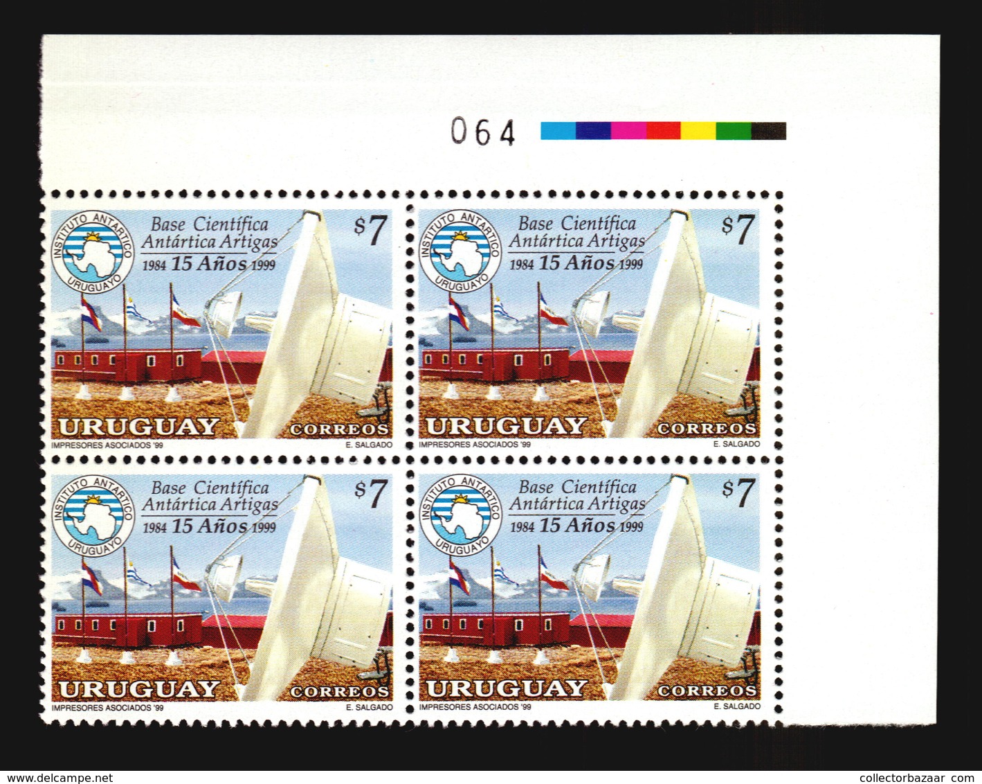 ARTIGAS ANTARCTIC SCIENTIFIC BASE ANTENNA FLAGS URUGUAY MNH BLOCK OF 4 ** - Bases Antarctiques