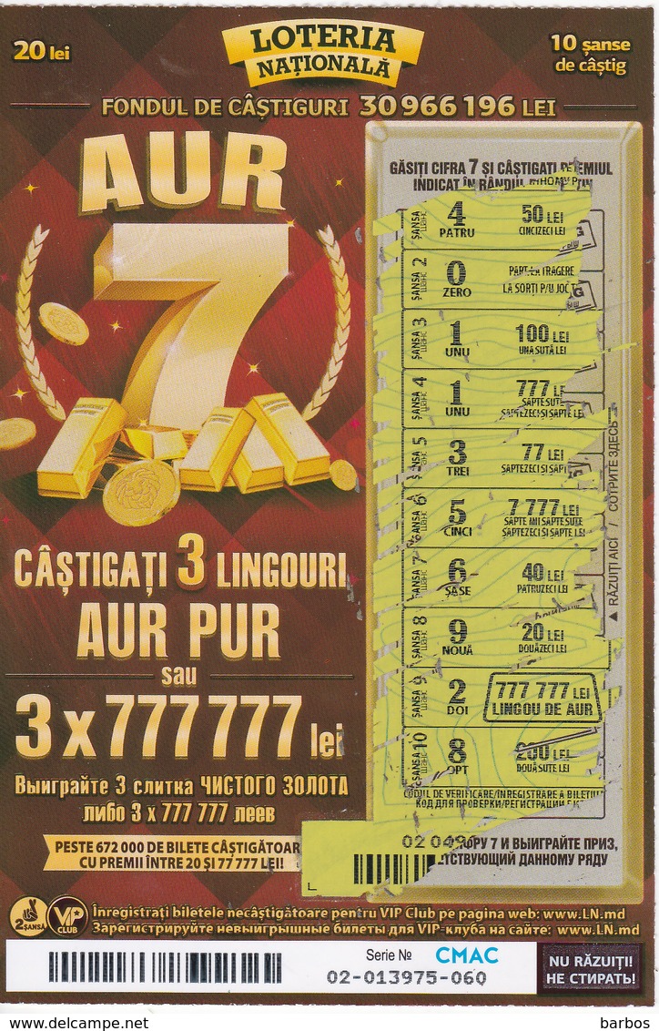 MOLDOVA   MOLDAVIE   MOLDAWIEN  MOLDAU ,  2018 ,  Lottery Tichet , Used - Lottery Tickets