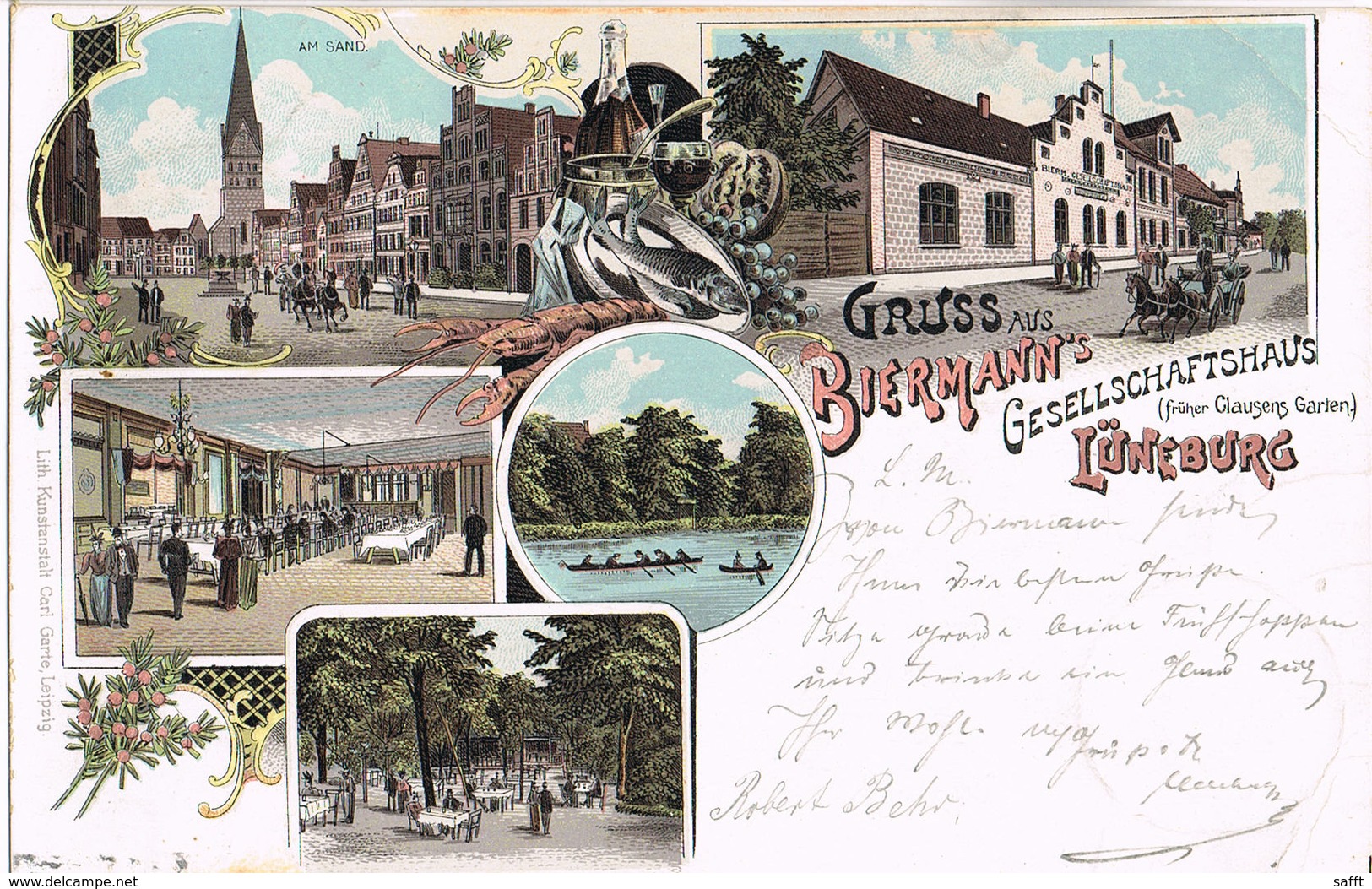 Litho Lüneburg, Gruß Aus Biermann's Gesellschaftshaus 1898 - Lüneburg