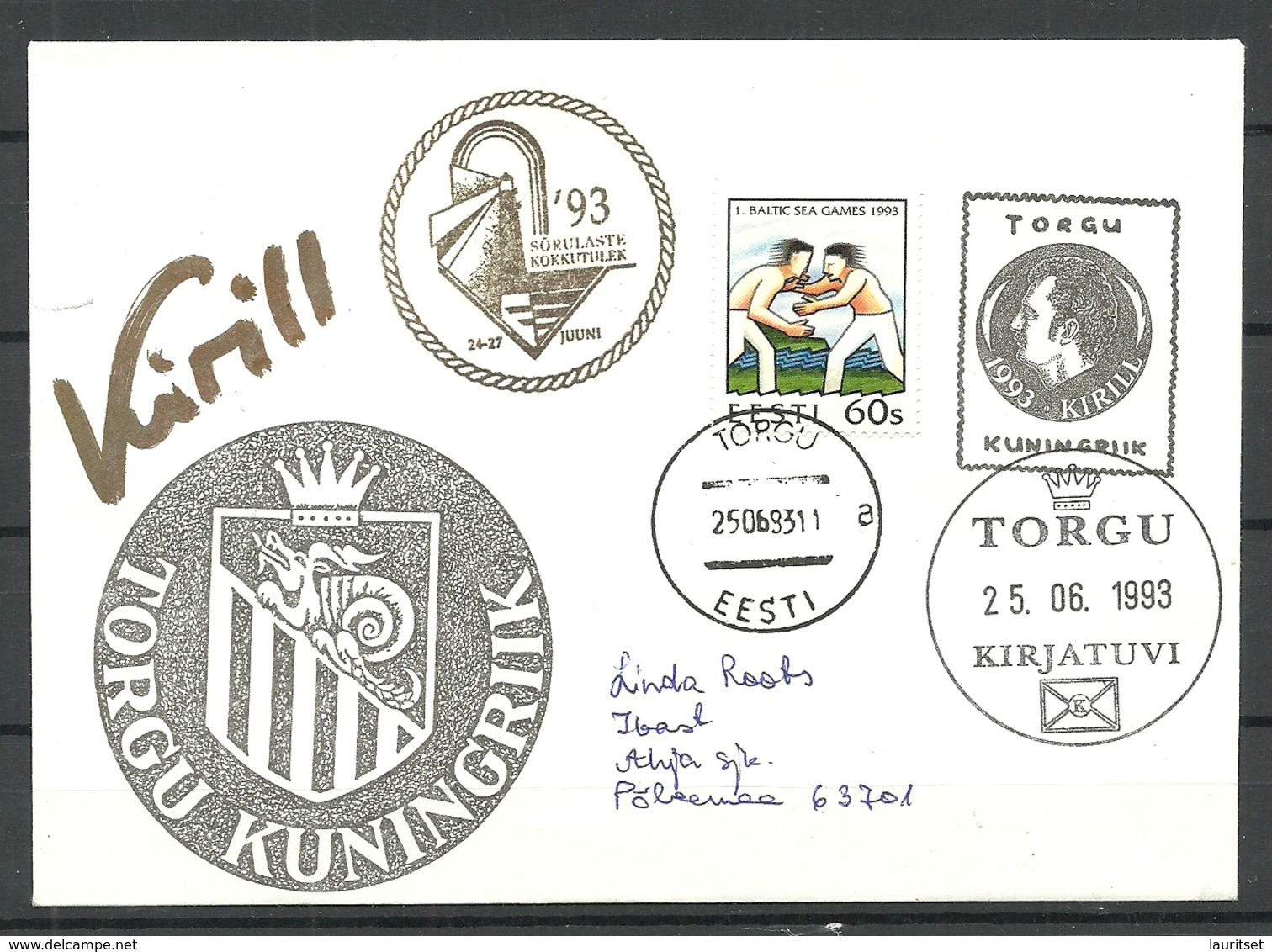 ESTLAND Estonia Kongdom Of Torgu 1993 Cover With Autograph Of The King Kirill I Königreich Torgu König Kirill I - Estonie