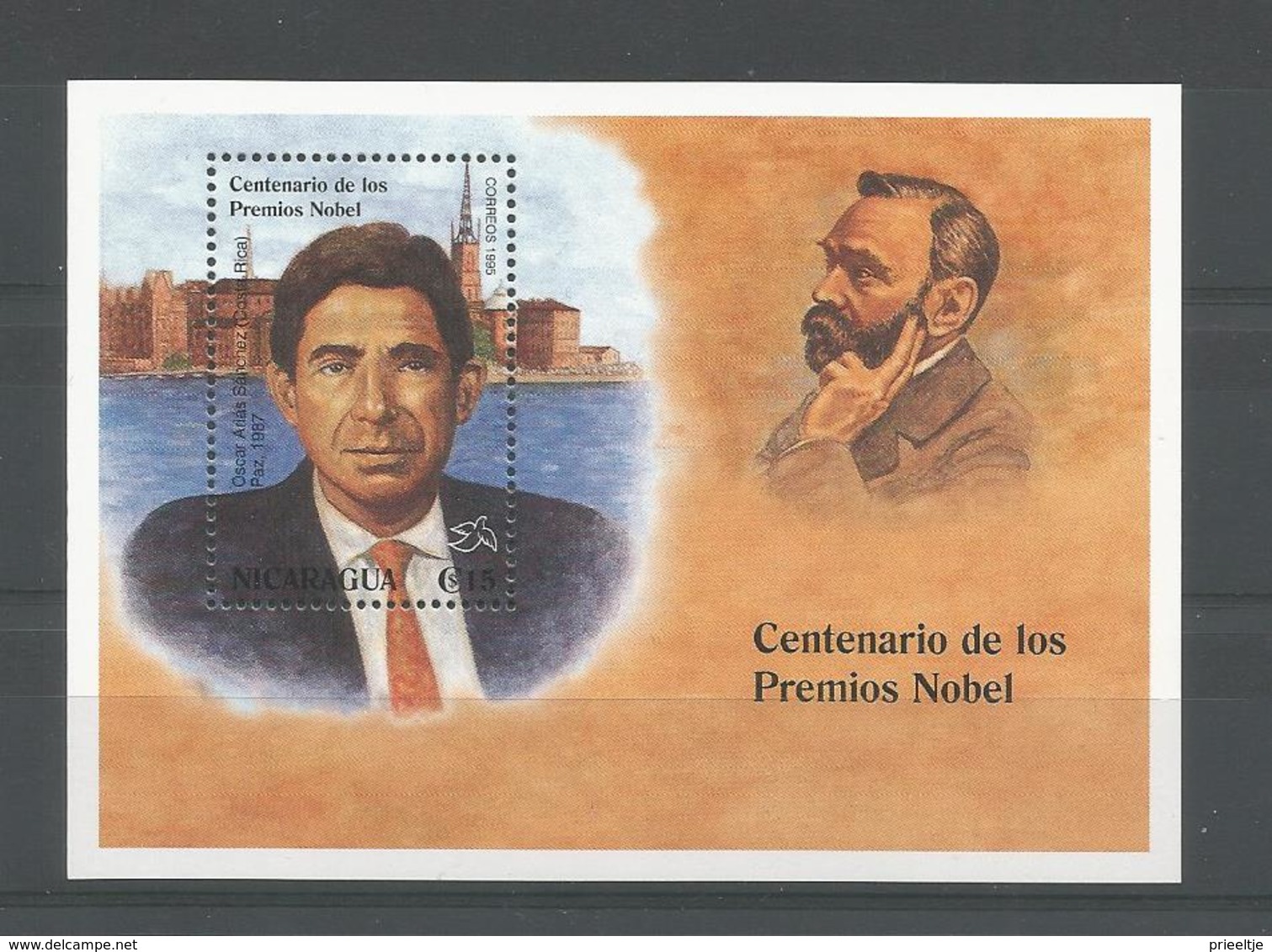 Nicaragua 1995 Nobel Prize Centenary Oscar Arias Sanchez Peace 1987 S/S  Y.T. BF 259 ** - Nicaragua