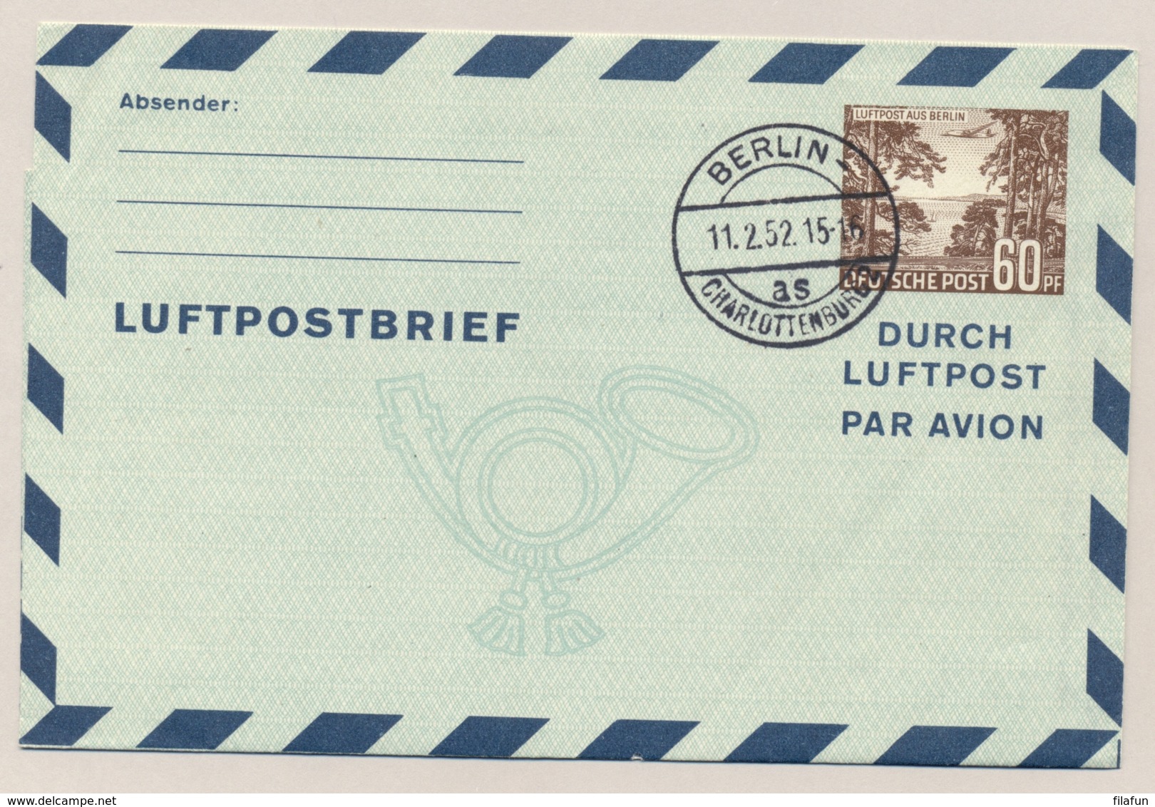 Berlin - 1952 - 60pf Luftpostbrief - Luftpost Aus Berlin - Cancelled Not Sent - Aerogramme - Altri & Non Classificati