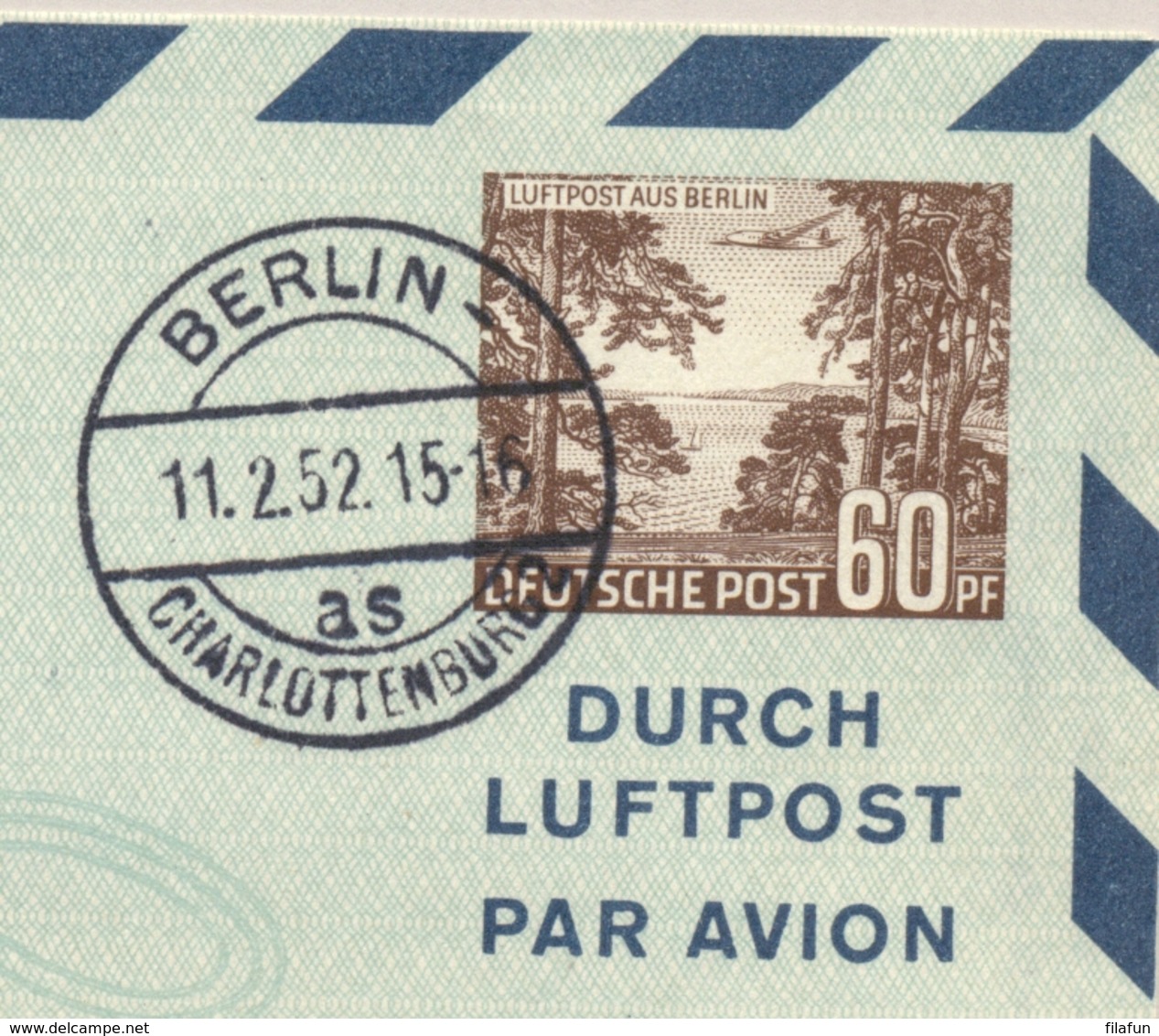 Berlin - 1952 - 60pf Luftpostbrief - Luftpost Aus Berlin - Cancelled Not Sent - Aerogramme - Andere & Zonder Classificatie