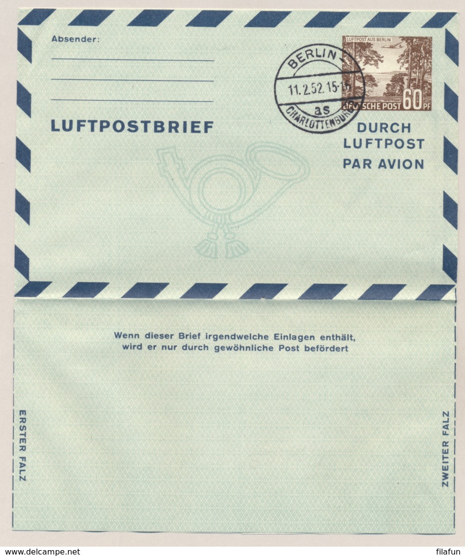 Berlin - 1952 - 60pf Luftpostbrief - Luftpost Aus Berlin - Cancelled Not Sent - Aerogramme - Andere & Zonder Classificatie