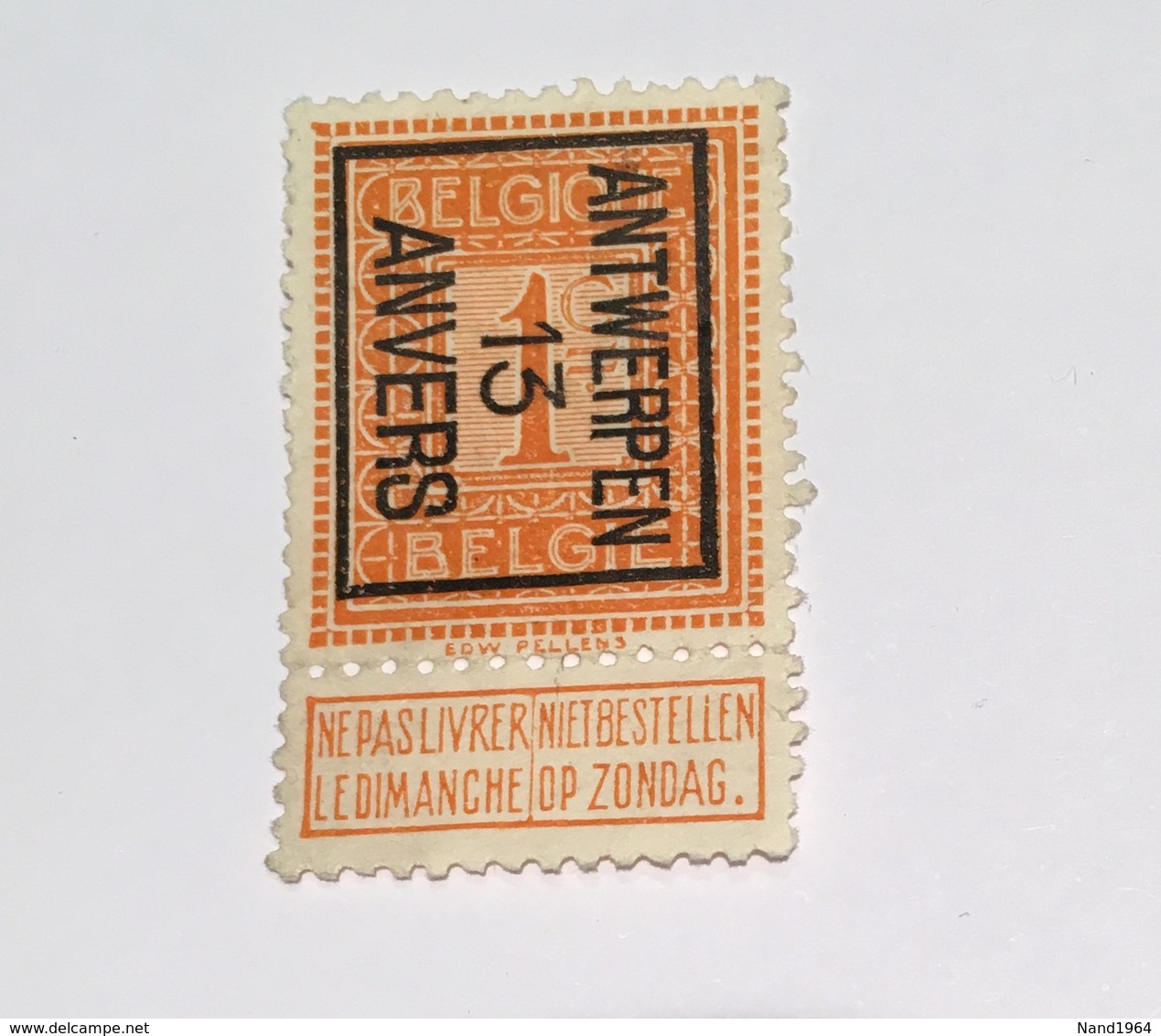 1913 1c Antwerpen - Typografisch 1912-14 (Cijfer-leeuw)