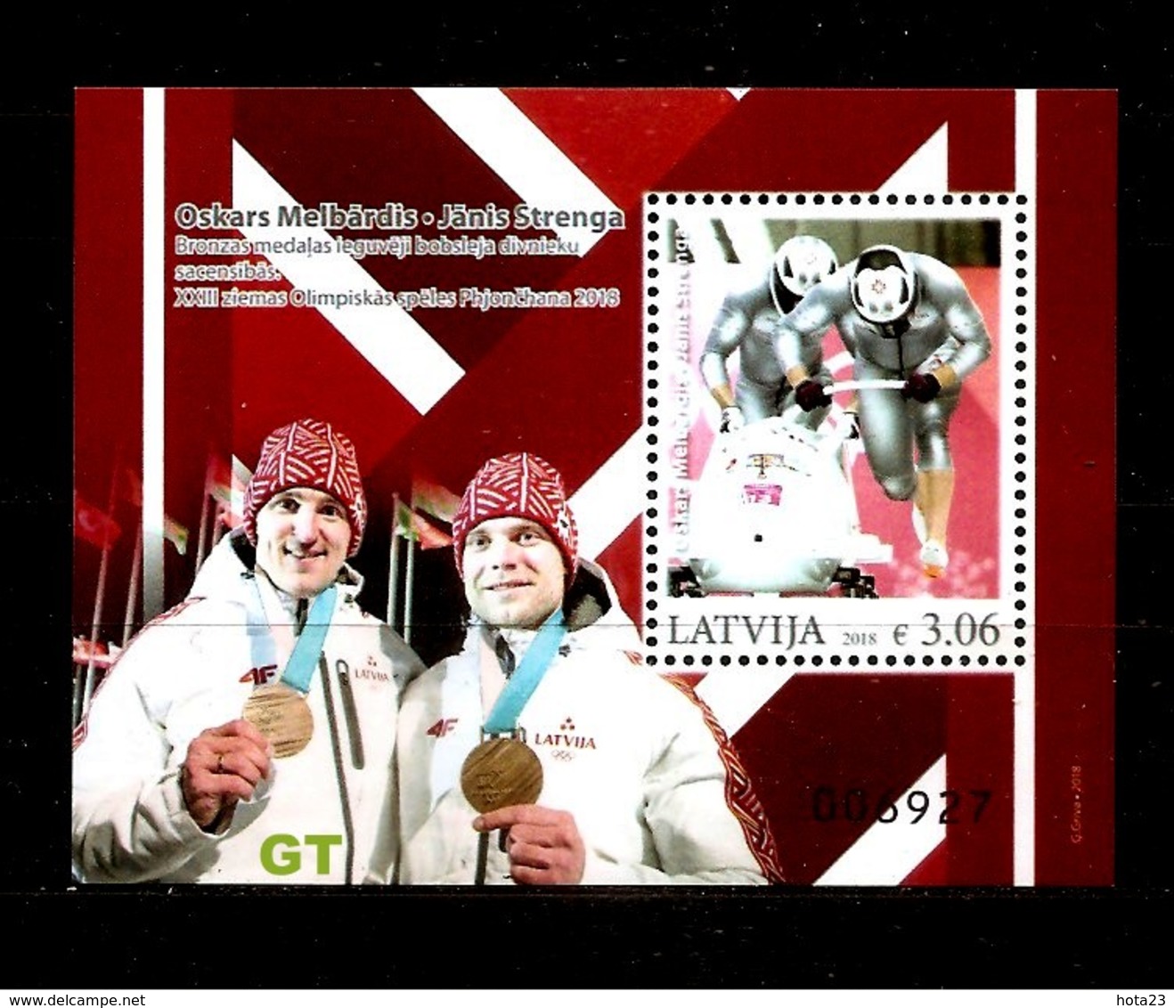 Latvia Lettland Lettonie 2018 Winter Olympic Games  - Latvian Medal Winners - Bronze Bobsleigh  MNH - Lettonie