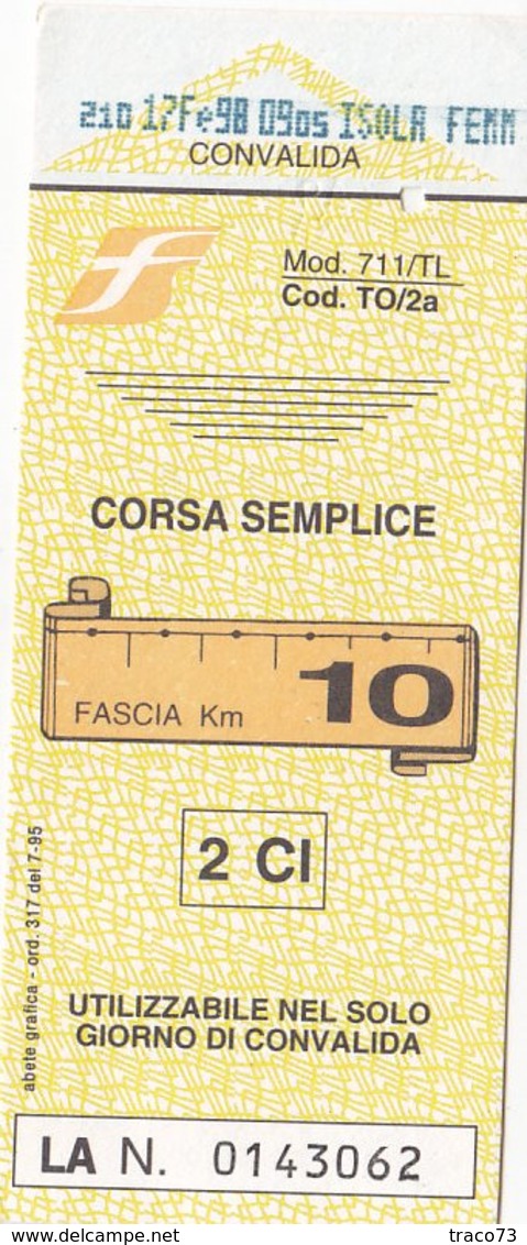 FERROVIE DELLO STATO /  Biglietto Corsa Semplice _ Fascia Km 10 - Welt