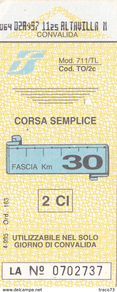 FERROVIE DELLO STATO /  Biglietto Corsa Semplice _ Fascia Km 30 - Wereld