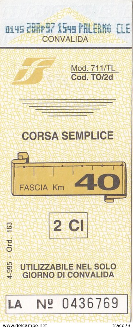 FERROVIE DELLO STATO /  Biglietto Corsa Semplice _ Fascia Km 40 - Welt