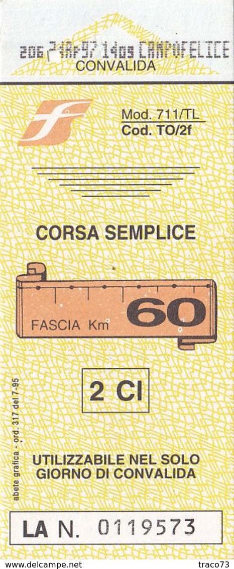 FERROVIE DELLO STATO /  Biglietto Corsa Semplice _ Fascia Km 60 - Wereld