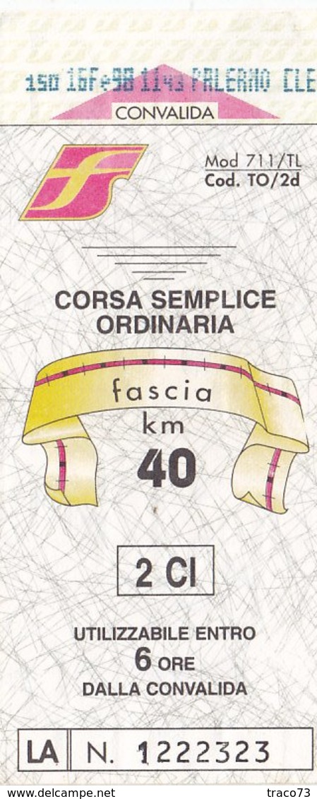 FERROVIE DELLO STATO /  Biglietto Corsa Semplice _ Fascia Km 40 - Monde