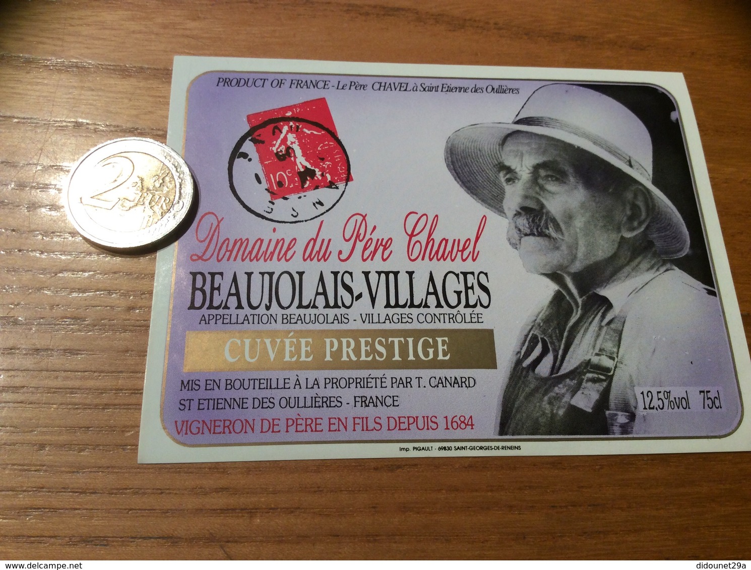 Etiquette Vin «BEAUJOLAIS VILLAGES - Domaine Du Père Chavel - CUVÉE PRESTIGE - Saint-Etienne-des-Oullières (69)» - Beaujolais