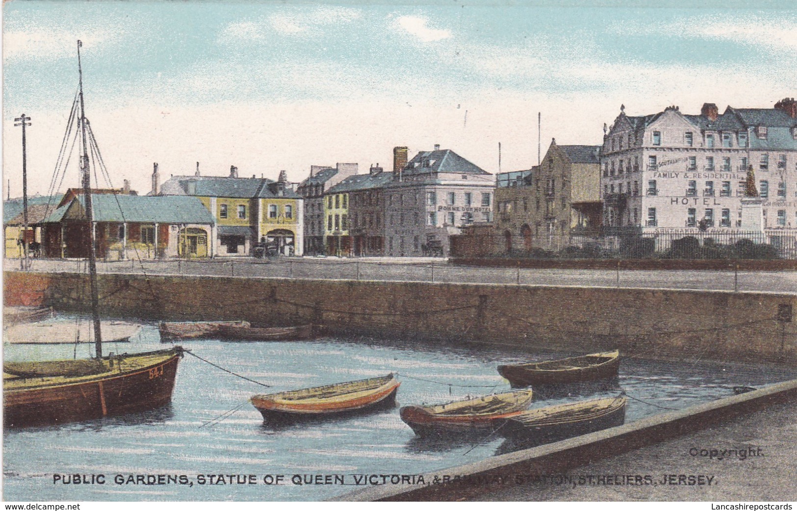 Postcard Public Gardens Statue Of Queen Victoria & Railway Station St Heliers Jersey My Ref  B12614 - Other & Unclassified