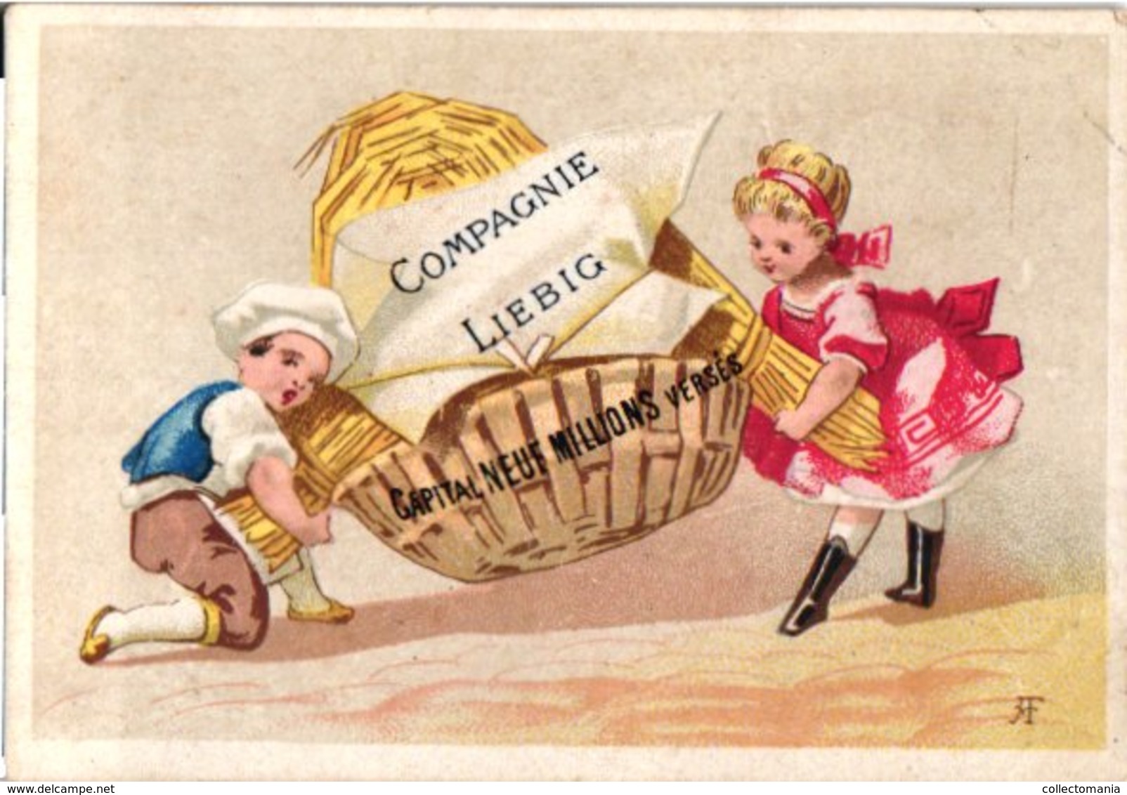 0014 LIEBIG FRENCH Collection - 1872 - 1  Chromo Litho,  Sang 14 -  Compagnie In OBJECT, 2 Persons Lifting Basket - VG - Liebig