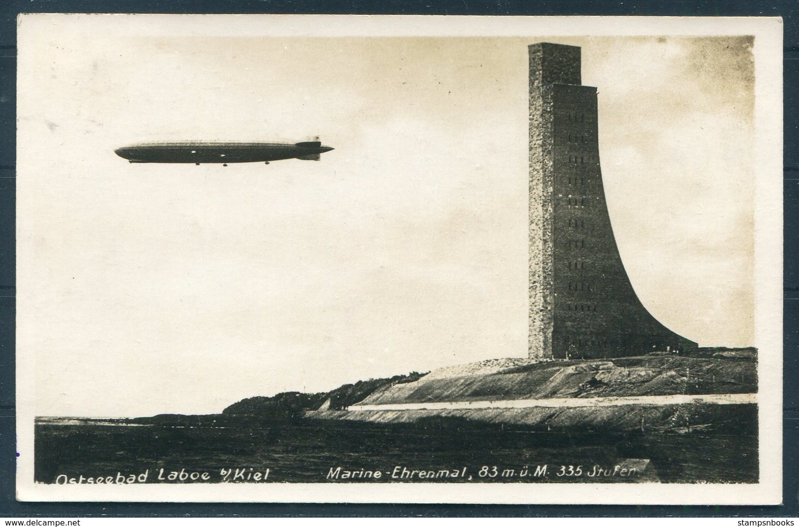 1933 Germany Zeppelin Ostseebad Laboe Kiel RP Postcard. Kiel, Hamburg - Amsterdam Holland - Briefe U. Dokumente