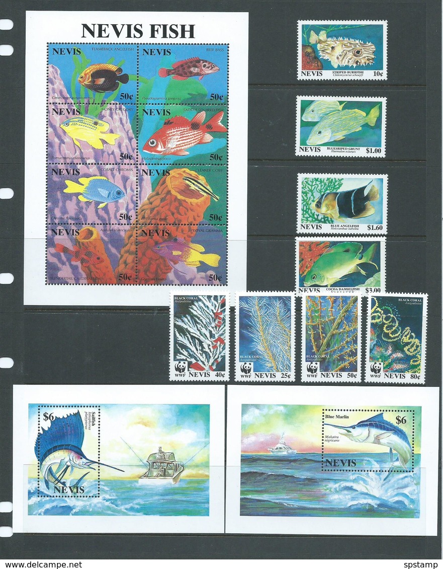 Nevis 1994 Fish & Marine Life Sheet Of 8, Both Marlin Miniature Sheets & The 2 Sets Of 4 Singles MNH - St.Kitts Y Nevis ( 1983-...)