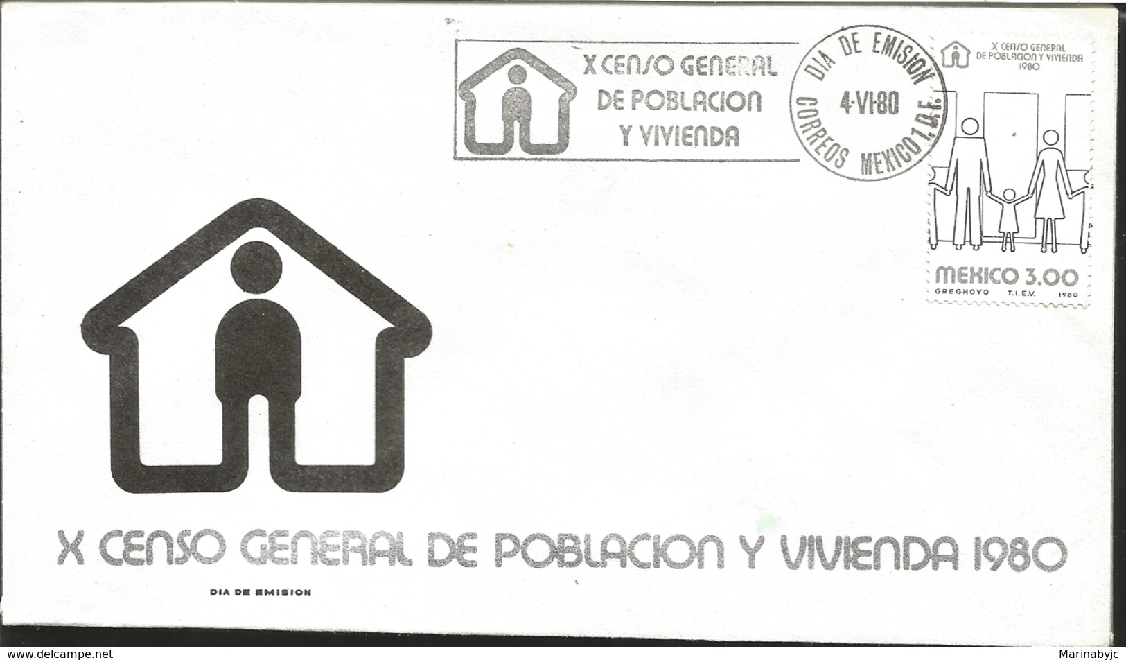 J) 1980 MEXICO, BLACK, X GENERAL CENSUS OF POPULATION AND HOUSING, FDC - Mexique