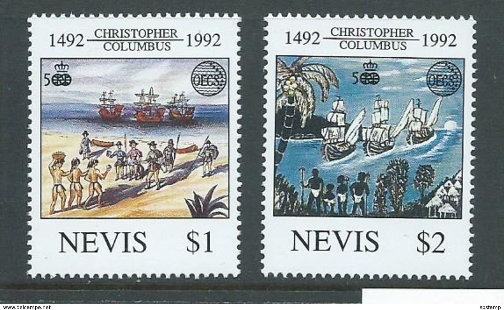 Nevis 1992 Columbus Discovery (august) Set Of 2 MNH - St.Kitts And Nevis ( 1983-...)