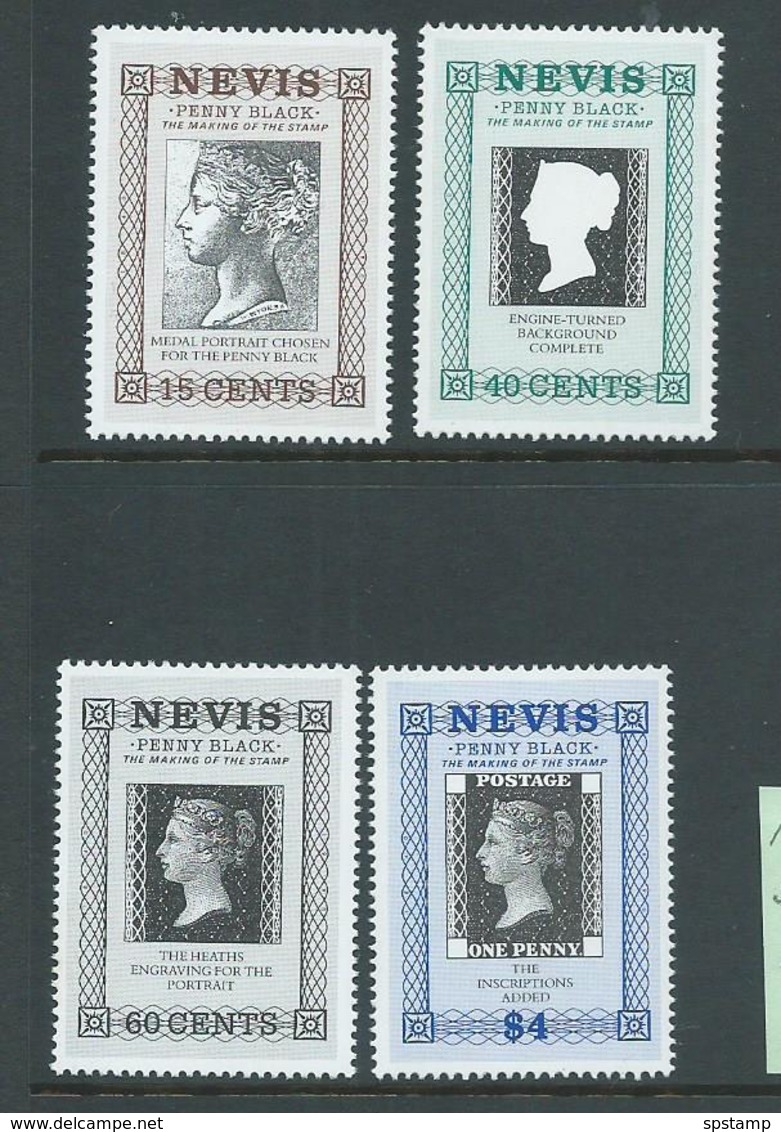 Nevis 1990 Penny Black Stamp Anniversary Set 4 MNH - St.Kitts And Nevis ( 1983-...)