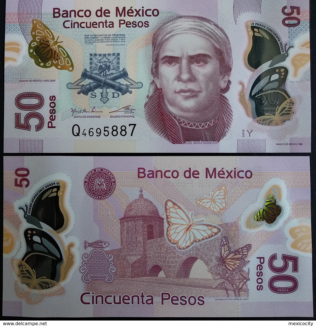 MEXICO 2017 $50 POLYMER Banknote "double Butterfly Window Type" SERIES Y Mint, Crisp. - Mexico