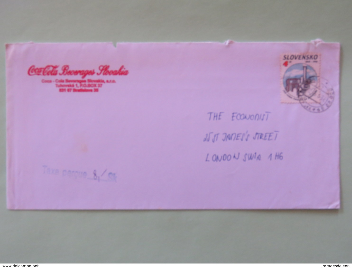 Slovakia 1998 Cover To England - Tax Cancel - Train - Lettres & Documents
