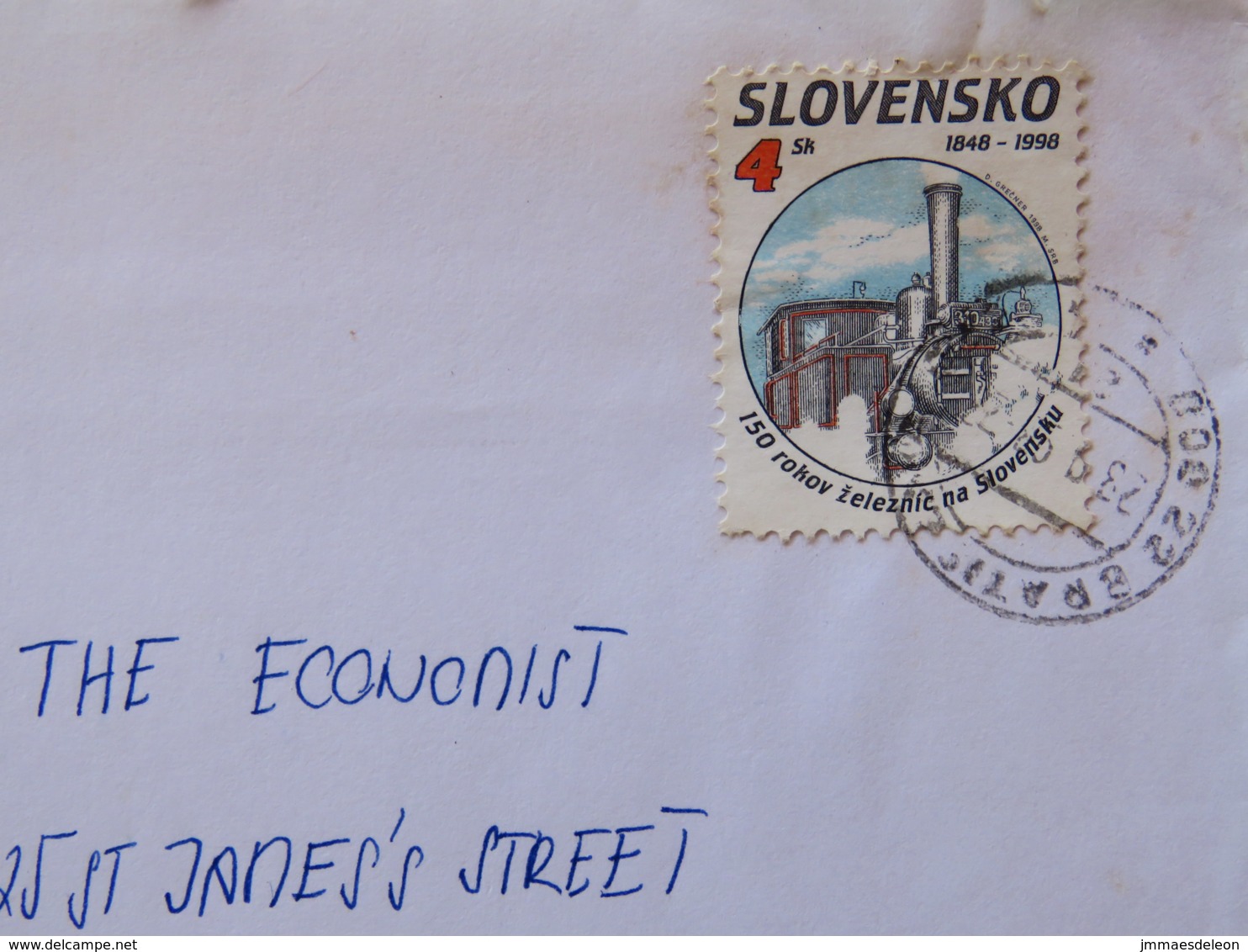 Slovakia 1998 Cover To England - Tax Cancel - Train - Storia Postale