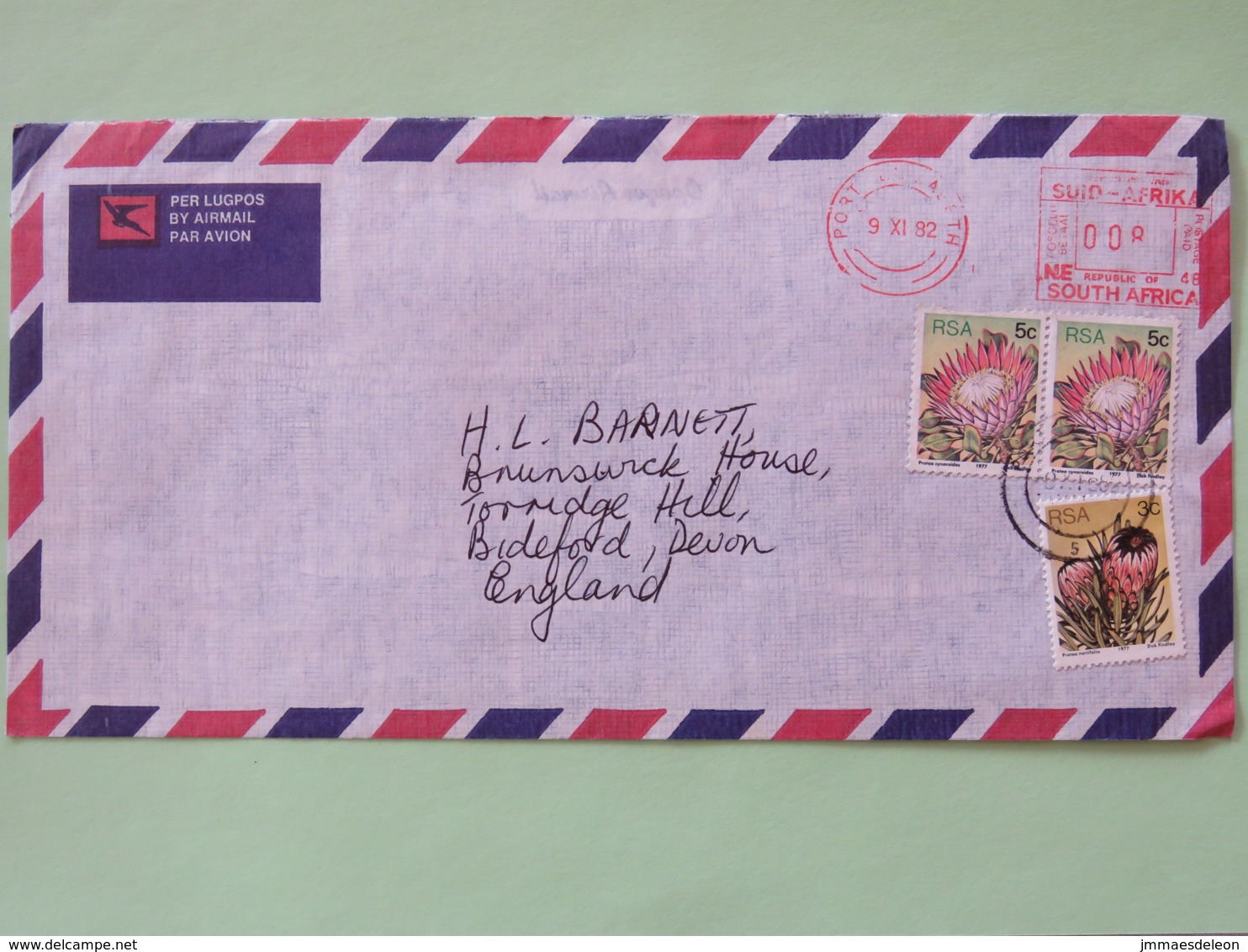 South Africa 1982 Cover To England - Protea Flowers + Machine Franking - Lettres & Documents