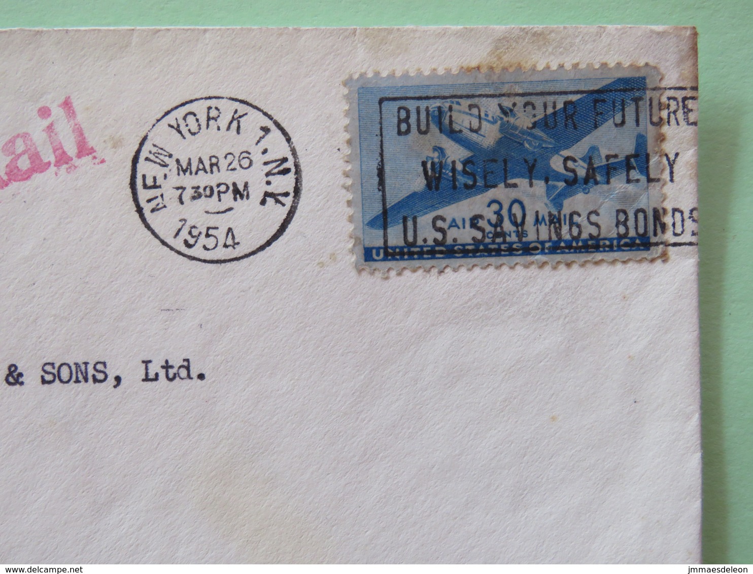 USA 1954 Cover New York To England - Plane - Lettres & Documents