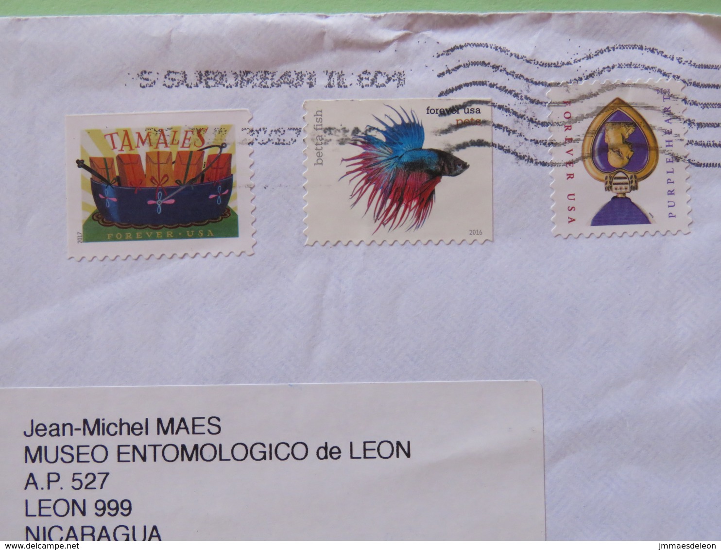 USA 2017 Cover To Nicaragua - Purple Heart - Fish - Tamales Food - Lettres & Documents