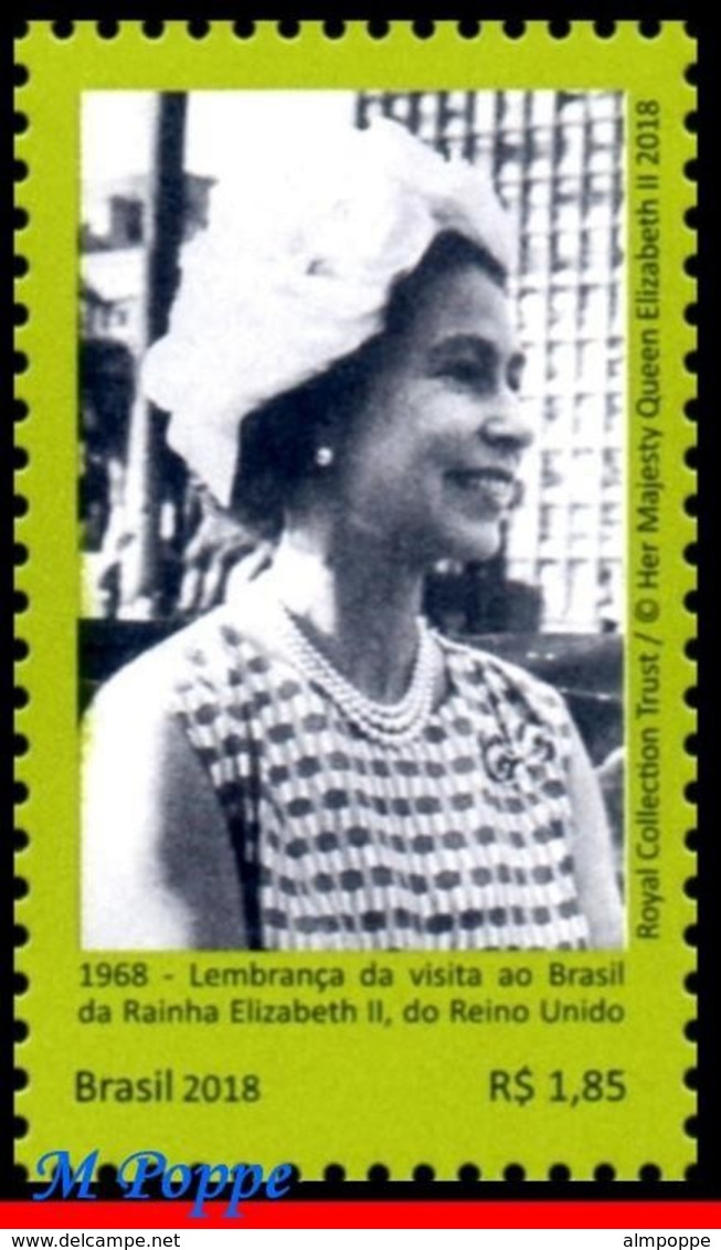 Ref. BR-1105-18-11 BRAZIL 2018 FAMOUS PEOPLE, 1968 VISIT OF QUEEN, ELIZABETH II (UK) TO BRASIL, MNH 2V Sc# 1105+11/18 - Unused Stamps