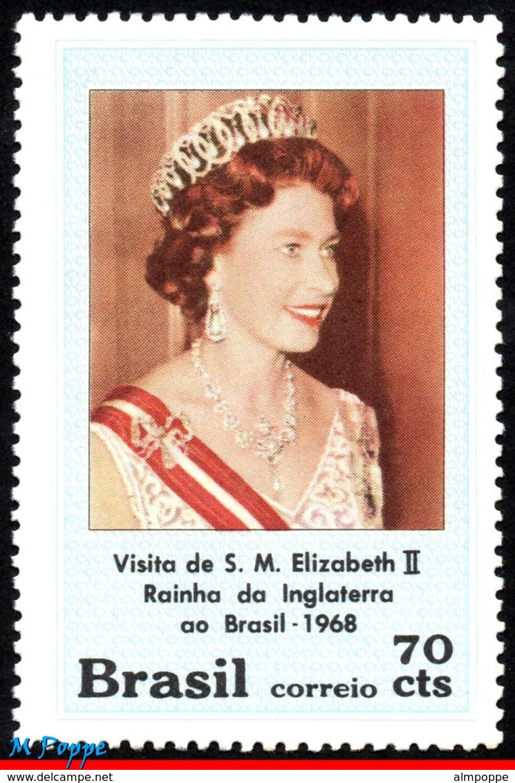 Ref. BR-1105-18-11 BRAZIL 2018 FAMOUS PEOPLE, 1968 VISIT OF QUEEN, ELIZABETH II (UK) TO BRASIL, MNH, 2V Sc# 1105+11/18 - Ungebraucht