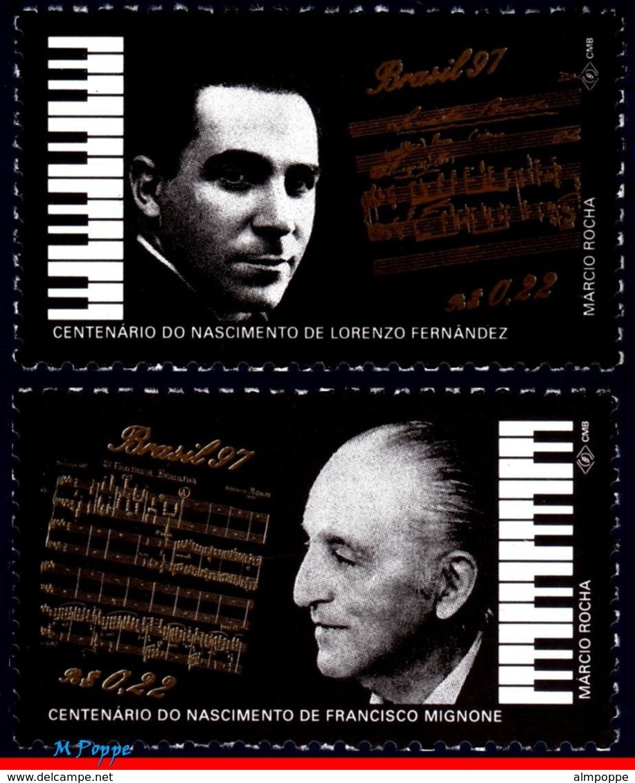 Ref. BR-2649-50 BRAZIL 1997 FAMOUS PEOPLE, FERNANDEZ & MIGNONE,, COMPOSERS, MUSIC, MI#2773-74, MNH 2V Sc# 2649-2650 - Neufs