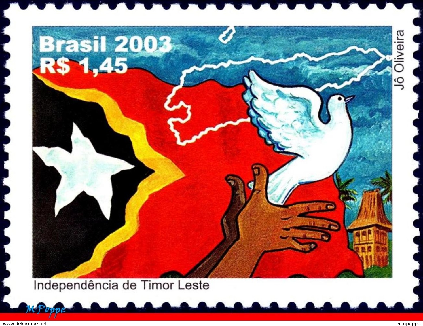 Ref. BR-2882 BRAZIL 2003 HISTORY, INDEPENDENCE OF EAST, TIMOR, FLAGS, BIRDS, MAPS, MI# 3300,MNH 1V Sc# 2882 - Pigeons & Columbiformes