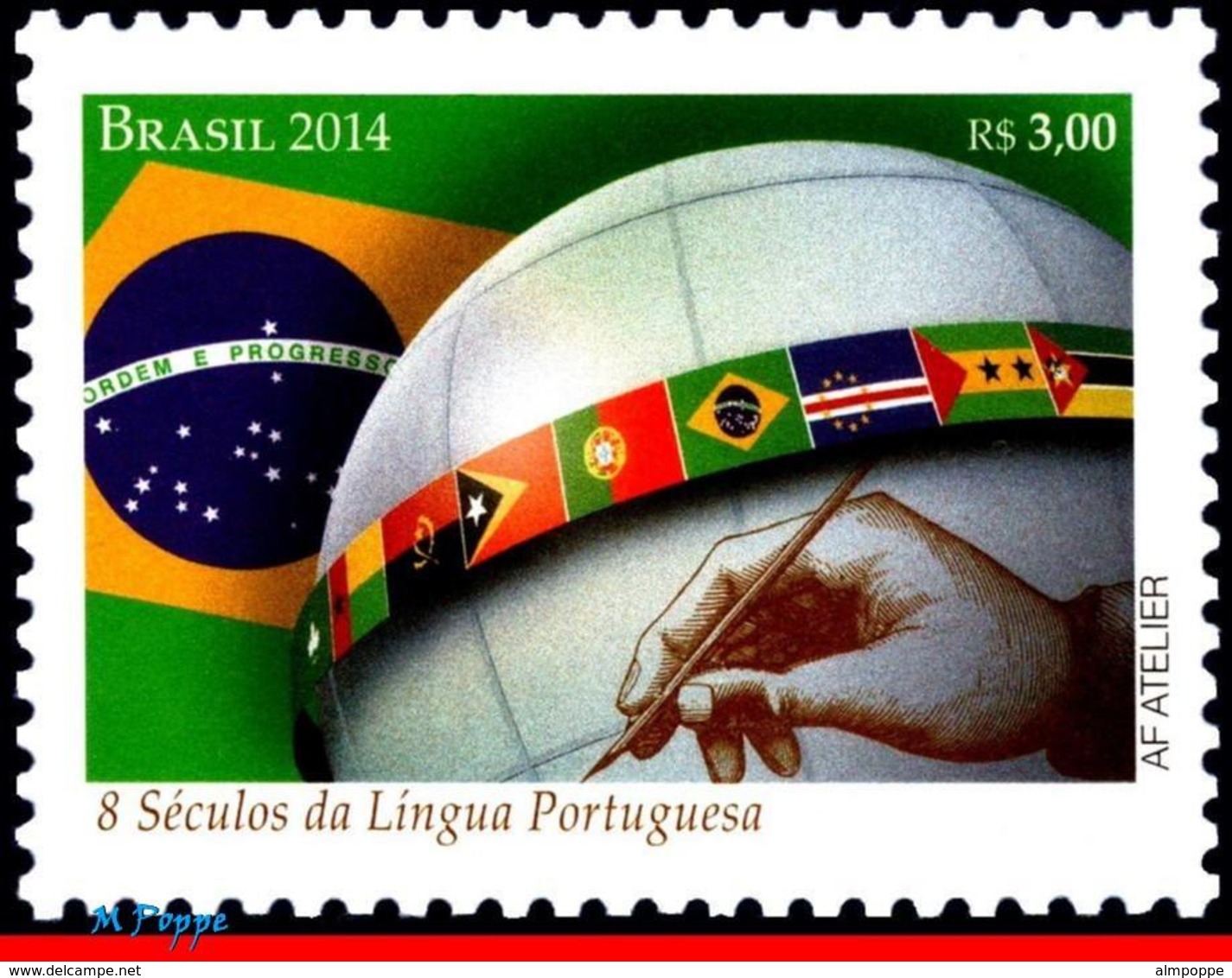 Ref. BR-3272 BRAZIL 2014 JOINT ISSUE, WITH PORTUGAL, FLAGS,, 800 YEARS PORTUGUESE LANGUAGE, MNH 1V Sc# 3272 - Ungebraucht