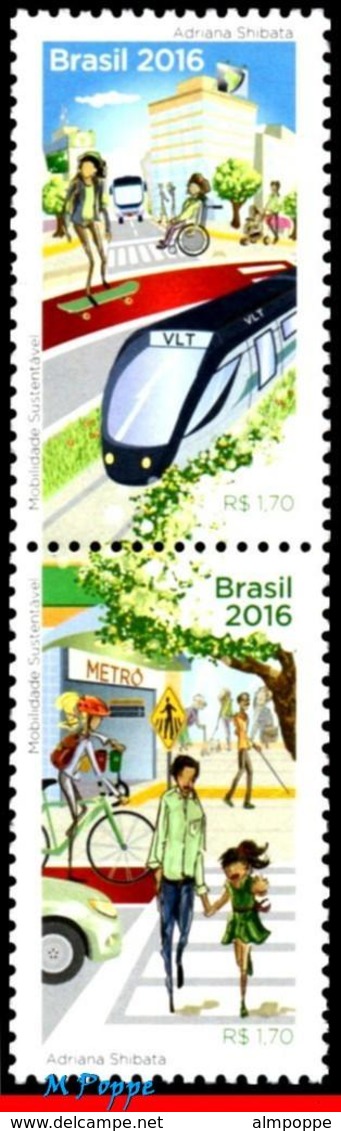 Ref. BR-V2016-20 BRAZIL 2016 ENVIRONMENT, SUSTAINABLE MOBILITY,, BIKE, TRAIN, HANDICAPPED, SET MNH 2V - Radsport