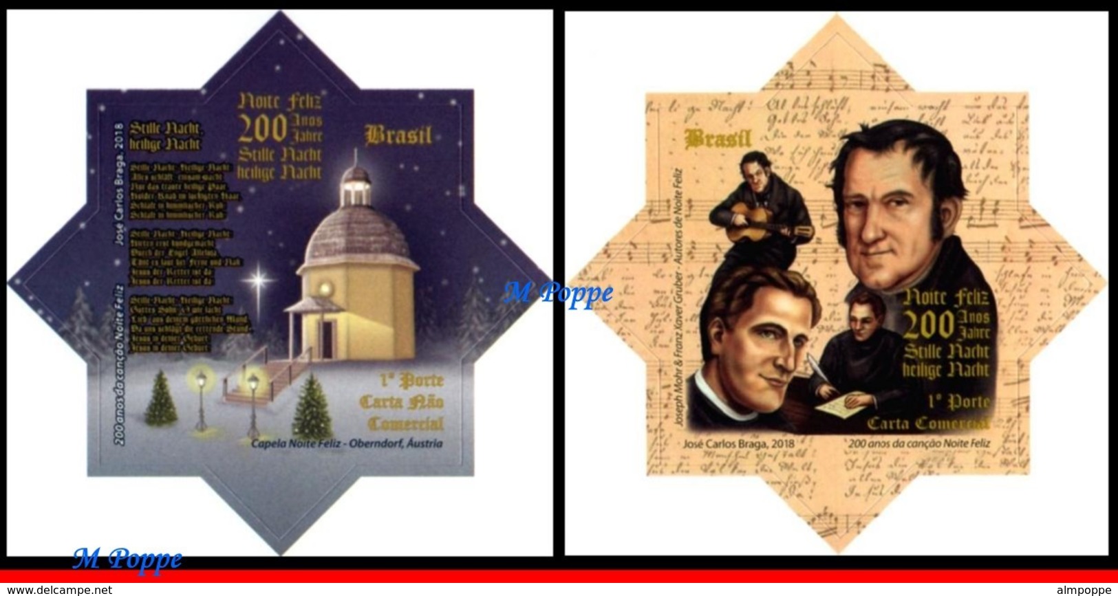 Ref. BR-V2018-16-3 BRAZIL 2018 CHRISTMAS, 200 YEARS OF �SILENT, NIGHT� SONG, SET AND S/S MNH 4V - Weihnachten