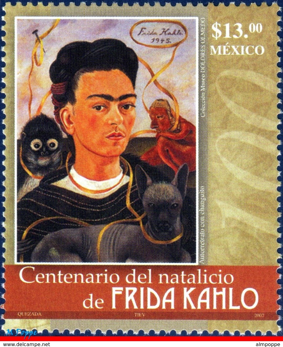 Ref. MX-2540 MEXICO 2007 - FRIDA KAHLO, PAINTER,, DOG, MNH, FAMOUS PEOPLE 1V Sc# 2540 - Chiens