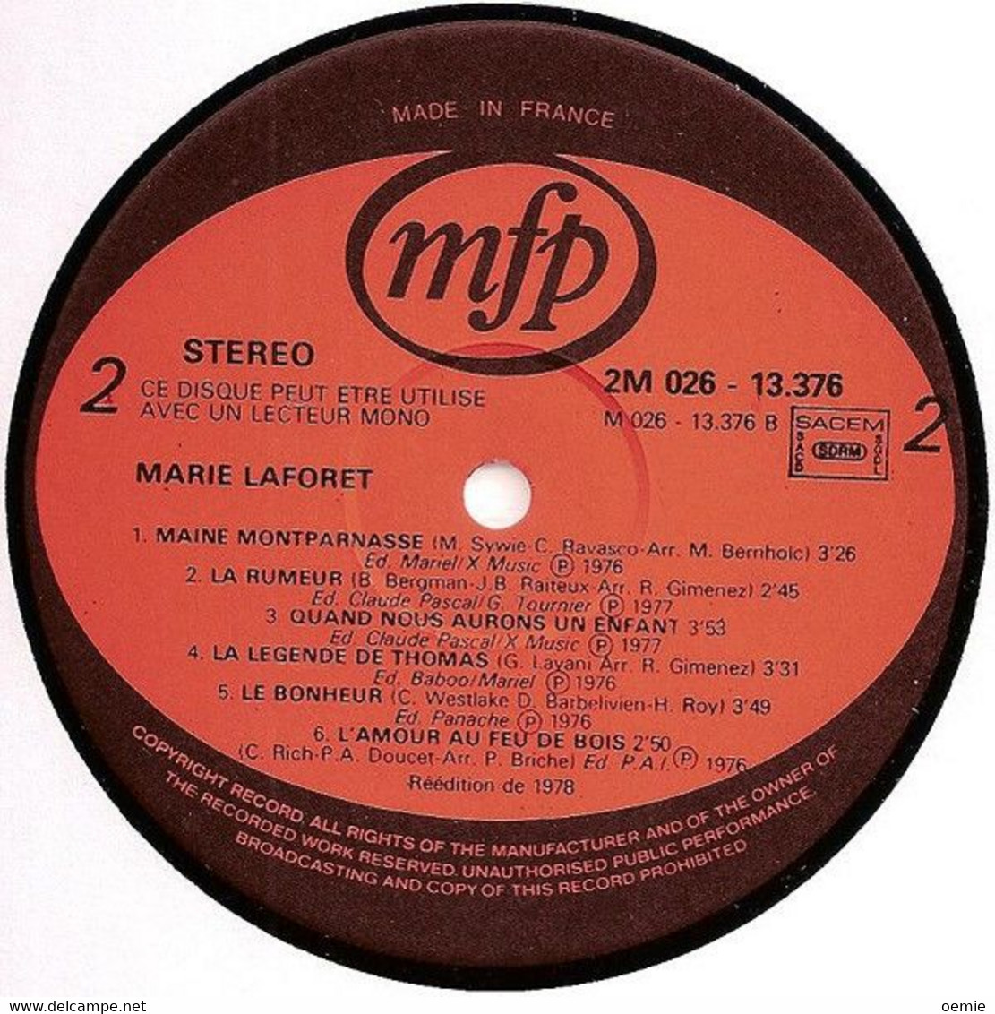 MARIE  LAFORET  °  TOUS LES DAUPHINS LES CACHALOTS   33 TOURS 12 TITRES - Autres - Musique Française