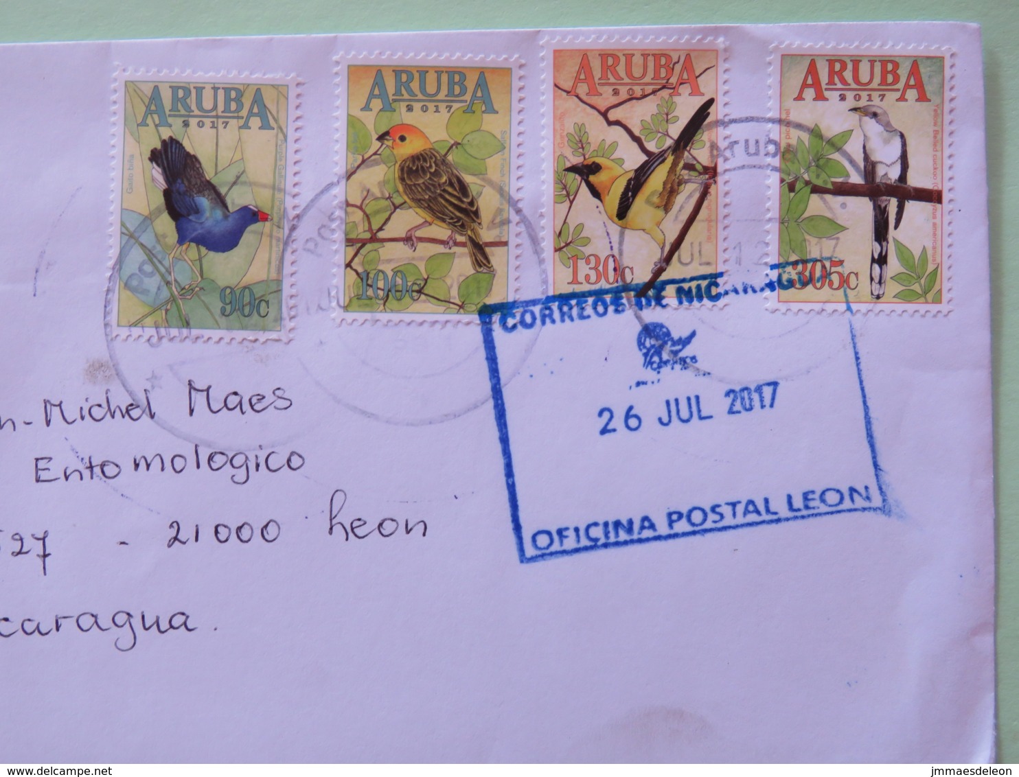 Aruba 2017 Cover To Nicaragua - Birds - Antilles