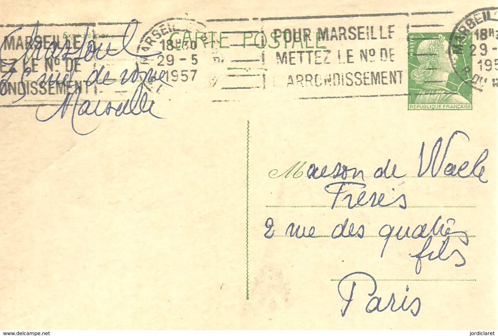 CARTE POSTALE  1957 MARSEILLE - Prêts-à-poster:private Overprinting