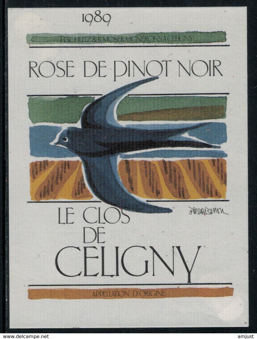 Rare // Etiquette De Vin // Oiseaux // Rosé De Pinot Noir, Le Clos De Céligny - Sonstige & Ohne Zuordnung