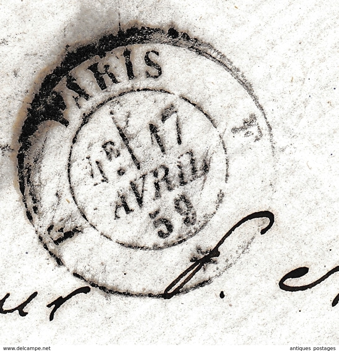 Lettre Paris 1859 Nantes Loire Atlantique Napoléon III 20 Centimes Cachet Paris à Nantes - 1853-1860 Napoleon III