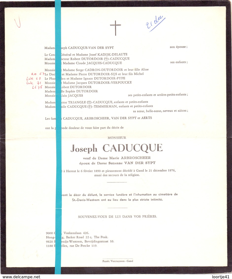 Devotie - Doodsbrief - Overlijden - Joseph Caducque - Herent 1890 - Gand Gent 1976 - Décès