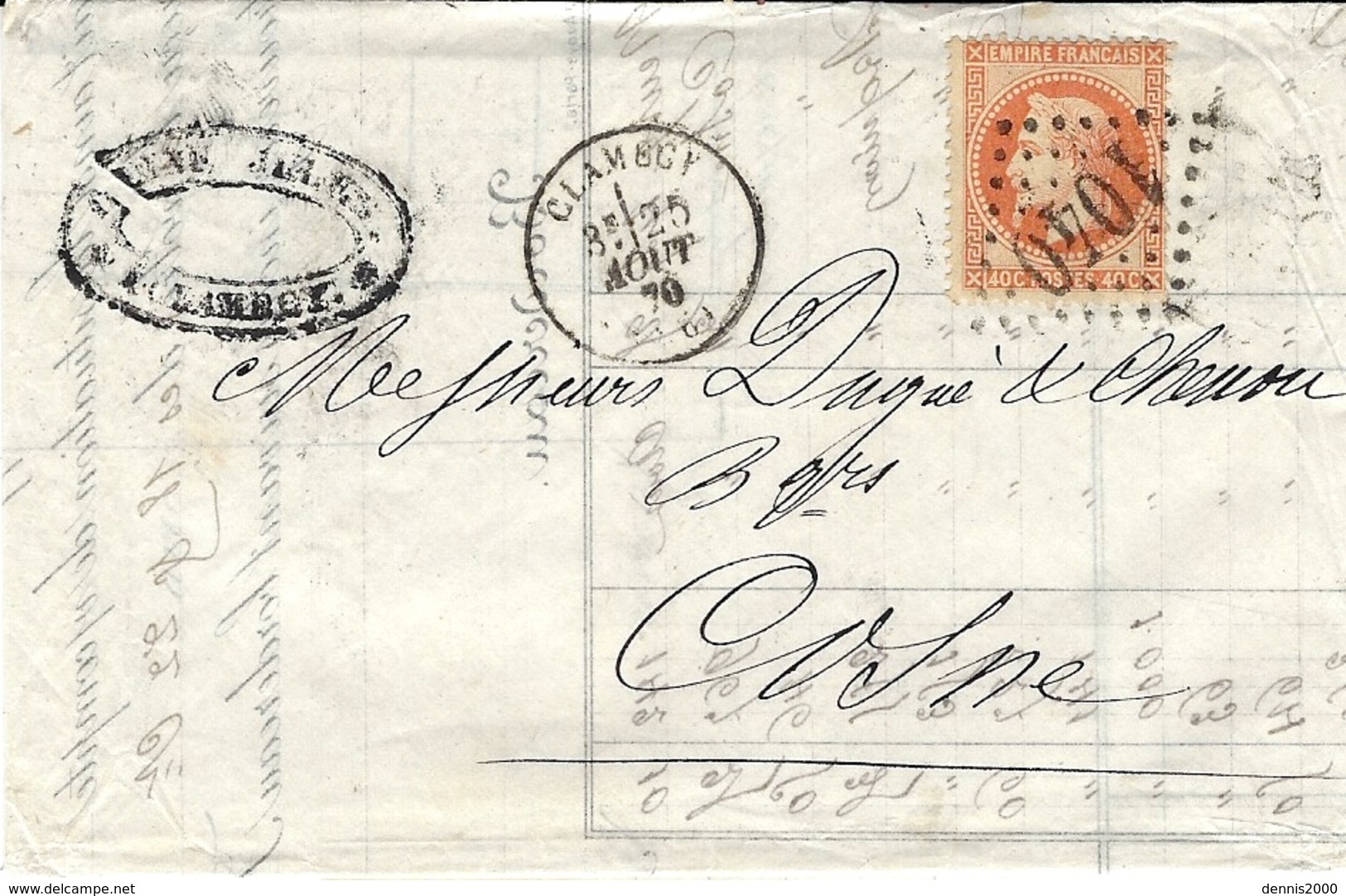 1870- Lettre De CLAMECY ( Yonne ) Cad T16 Affr. N°31  SEUL Oblit. G C 1040 - 1849-1876: Période Classique