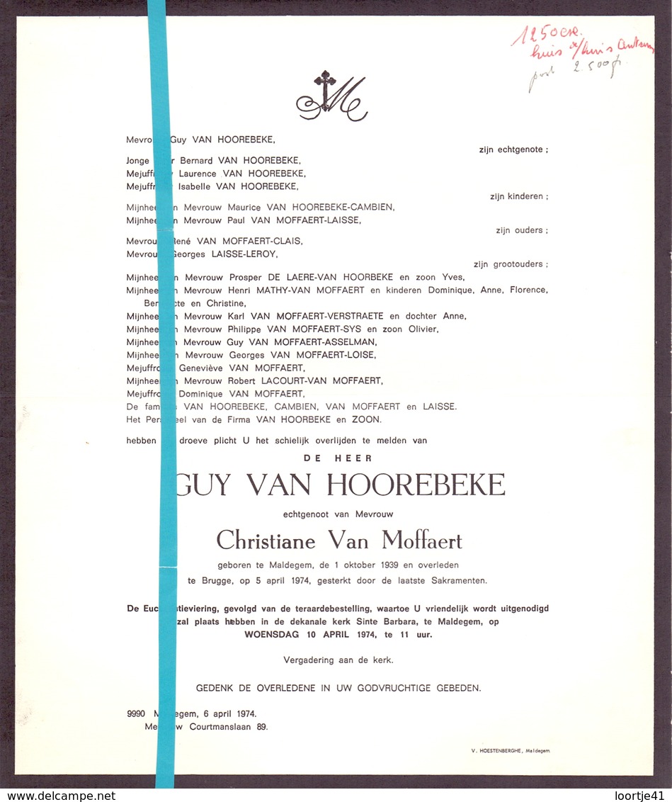 Devotie - Doodsbrief - Overlijden - Guy Van Hoorebeke - Maldegem 1939 - Brugge 1974 - Décès