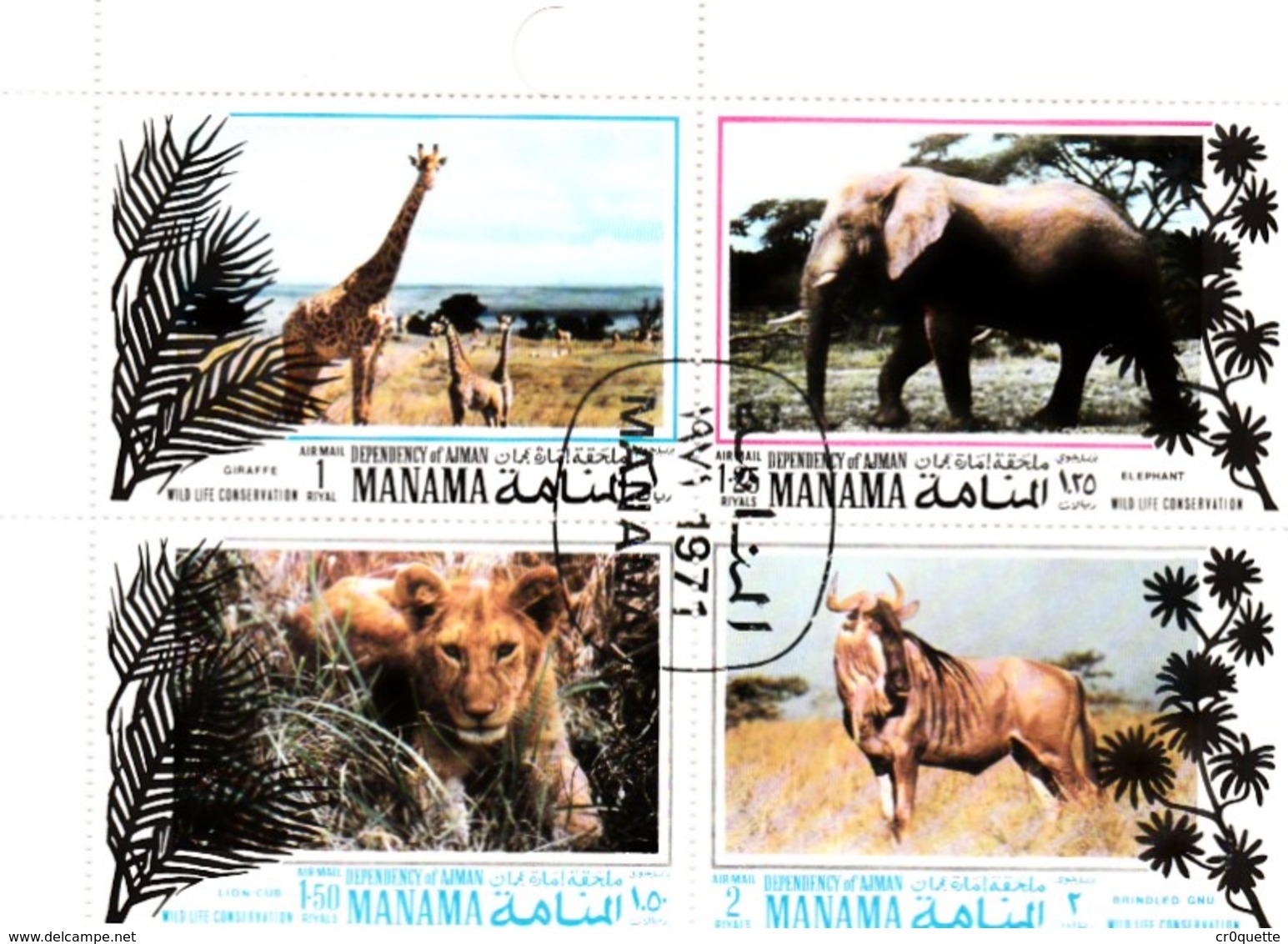 MANAMA - AJMAN - BAHREÏN / PLANCHE De 4 TIMBRES ANIMAUX SAUVAGES - Eléphants