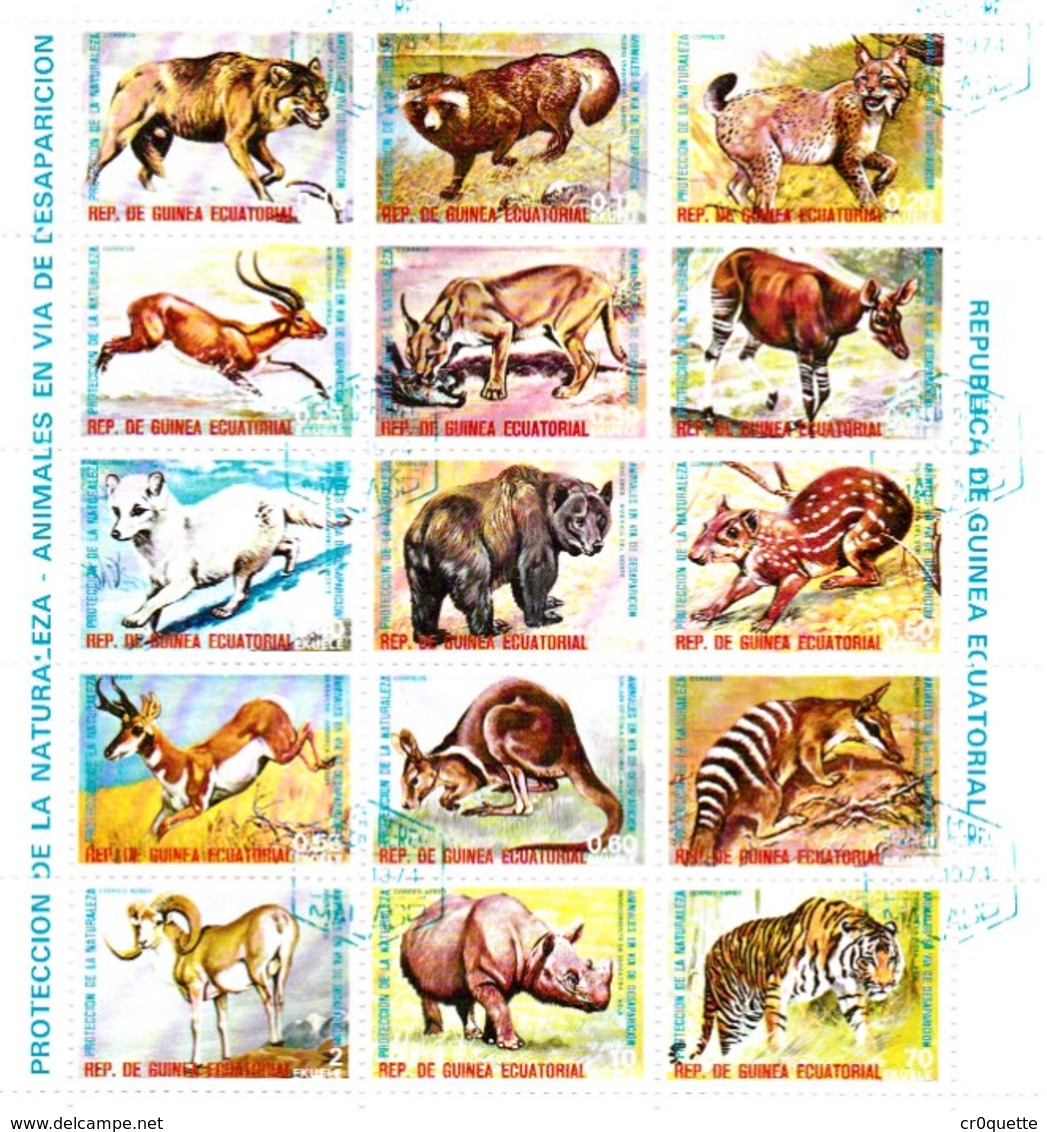 GUINEE EQUATORIALE / PLANCHE De 15 TIMBRES ANIMAUX - Guinée Equatoriale