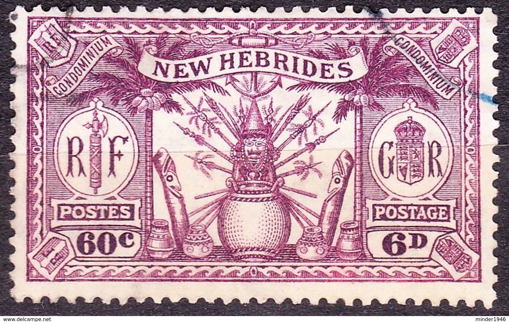 NEW HEBRIDES 1925 6d (60c) Purple SG48 FU Cat £16 - Used Stamps