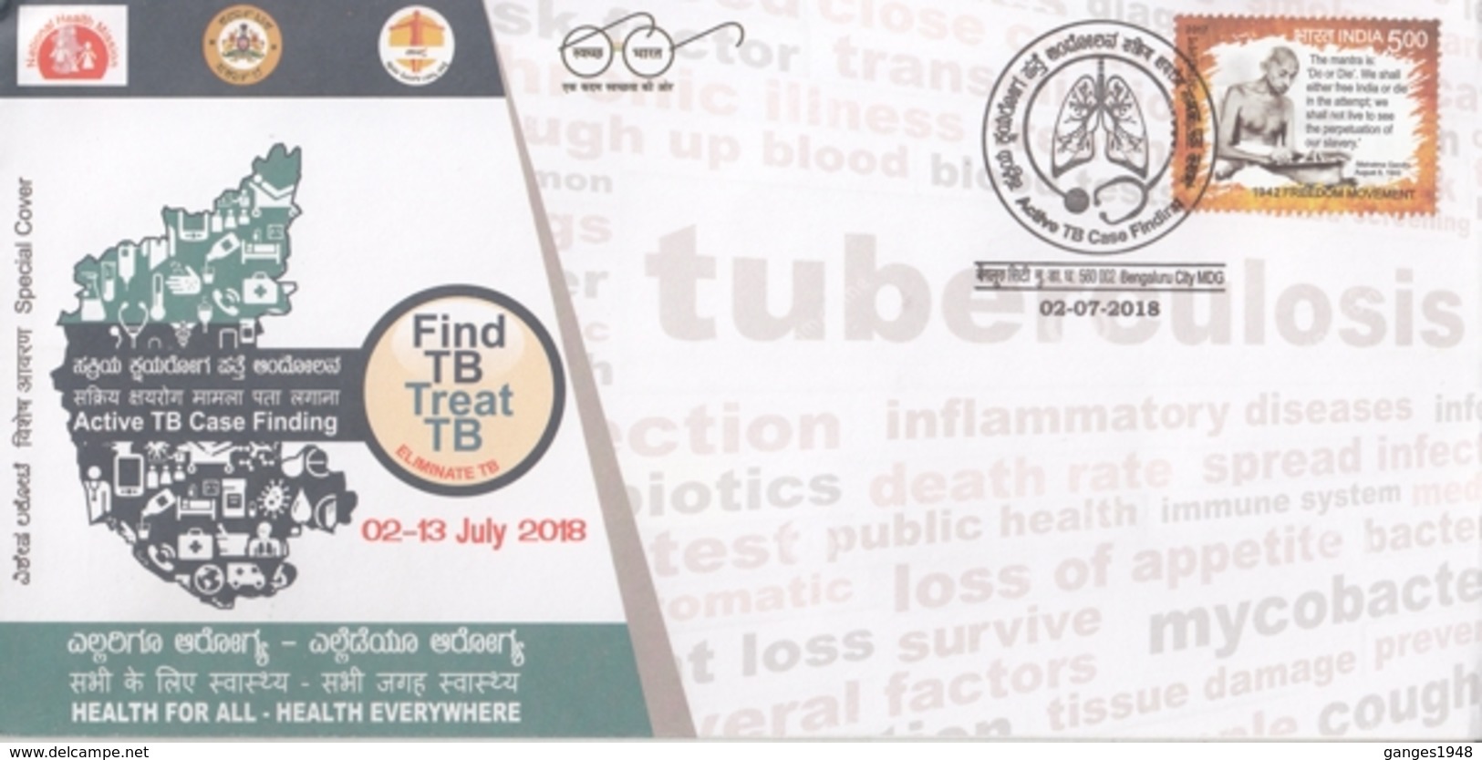 India  2018  Desease  Find TB  Treat TB  Bangaluru  Special Cover   # 16072  D  Inde Indien - Disease